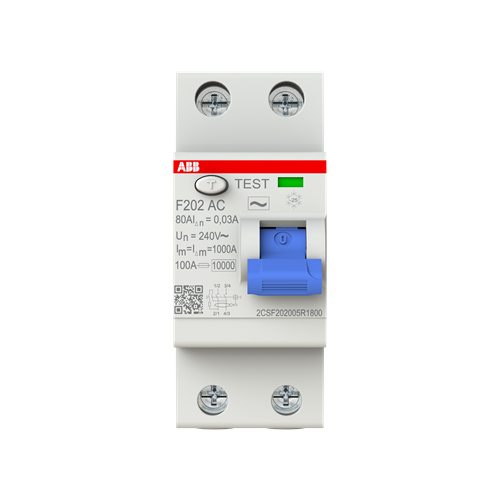 2CSF202005R1800 - F202 AC-80/0.03  - RCCB - 2P - 80A/30mA