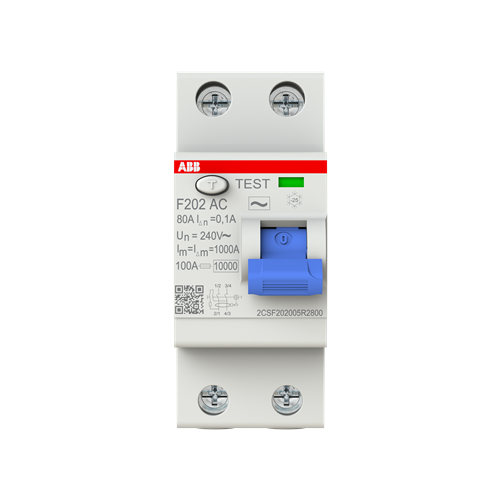 2CSF202005R2800 - F202 AC-80/0.1 - RCCB - 2P - 80A/100mA