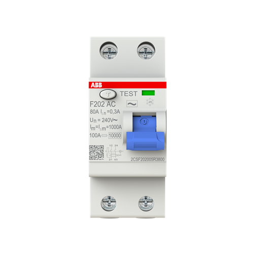 2CSF202005R3800 - F202 AC-80/0.3 - RCCB - 2P - 80A/300mA
