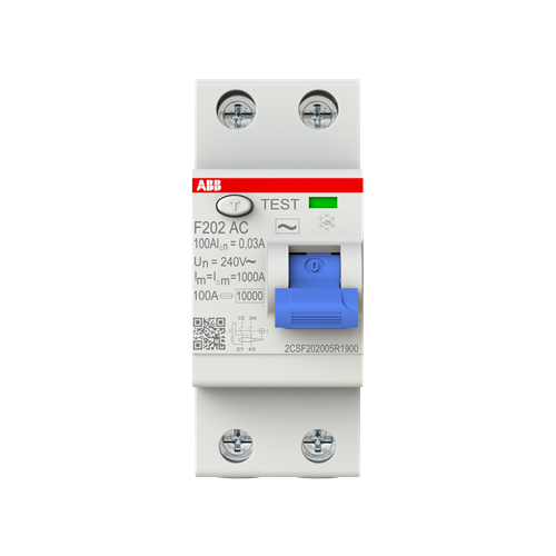 2CSF202005R1900 - F202 AC-100/0.03 - RCCB - 2P - 100A/30mA
