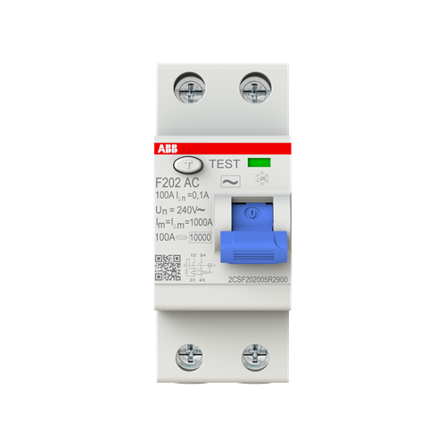 2CSF202005R2900 - F202 AC-100/0.1 - RCCB - 2P - 100A/100mA