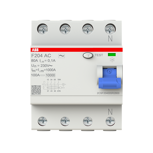 2CSF204005R2800 - F204 AC-80/0.1 - RCCB - 4P - 80A/100mA